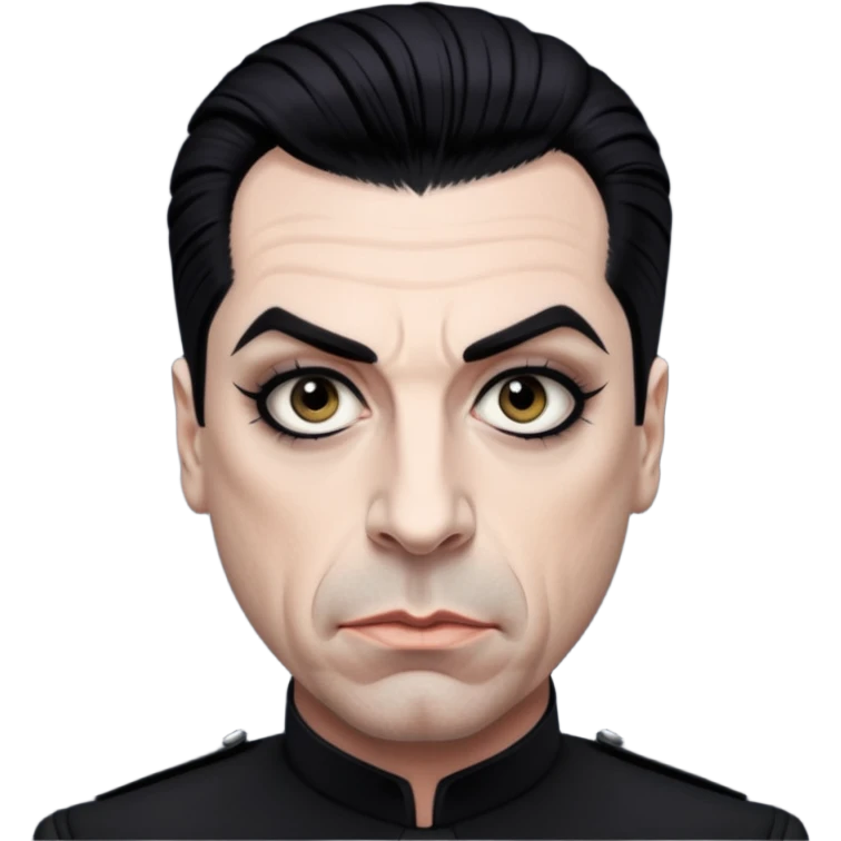 Till Lindemann, stern look, short dark hair, stage makeup emoji