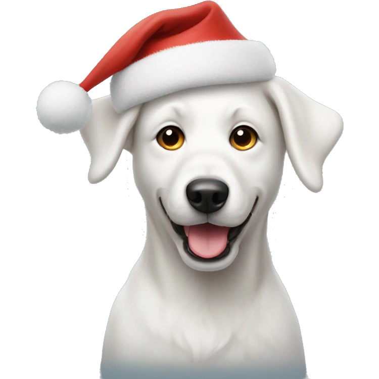 White dog whit a Christmas hat emoji