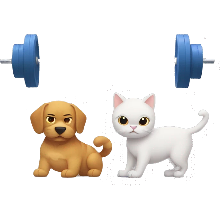 A cat and a dog doing Olympic weightlifting with a barbell emoji