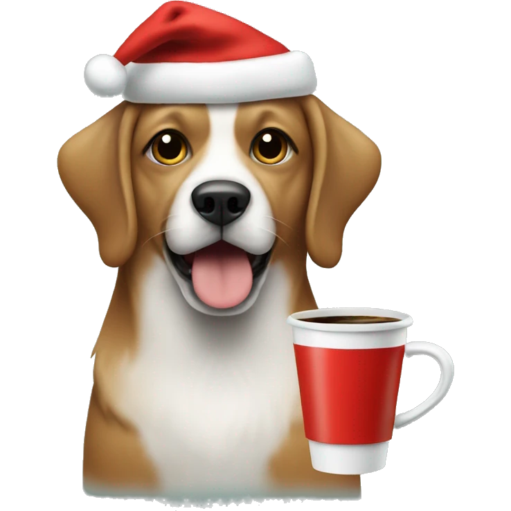 Dog with coffee and Santa hat emoji