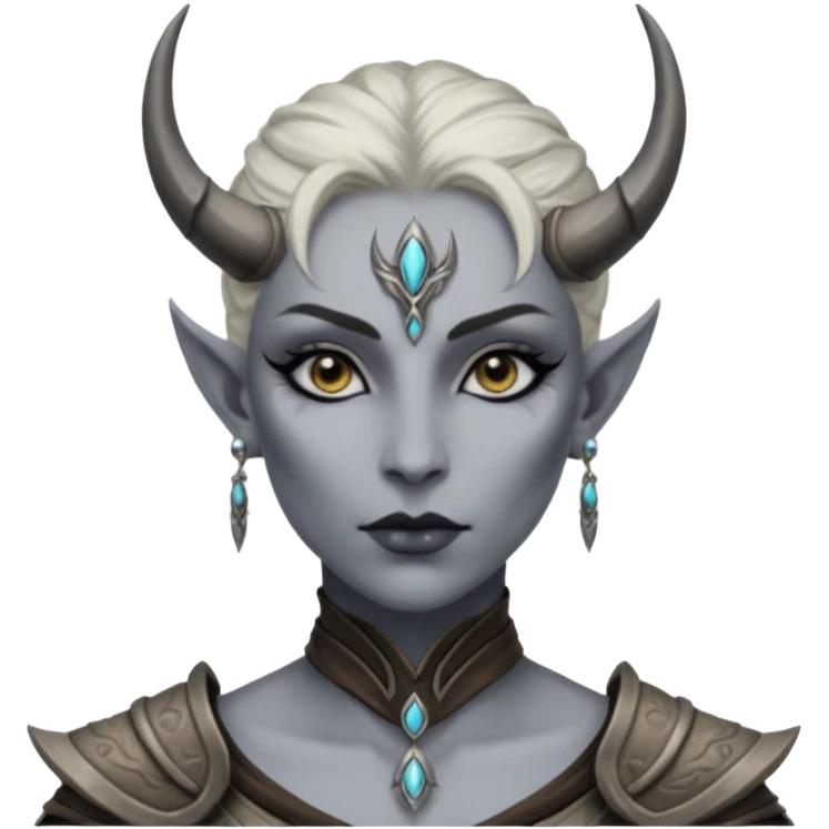 ESO female daedra, lashes and earrings, gray skin, warrior emoji
