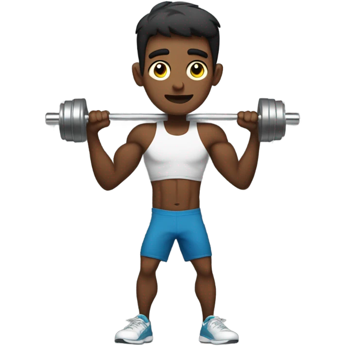 skinny guy training with dumbells behind his head emoji
