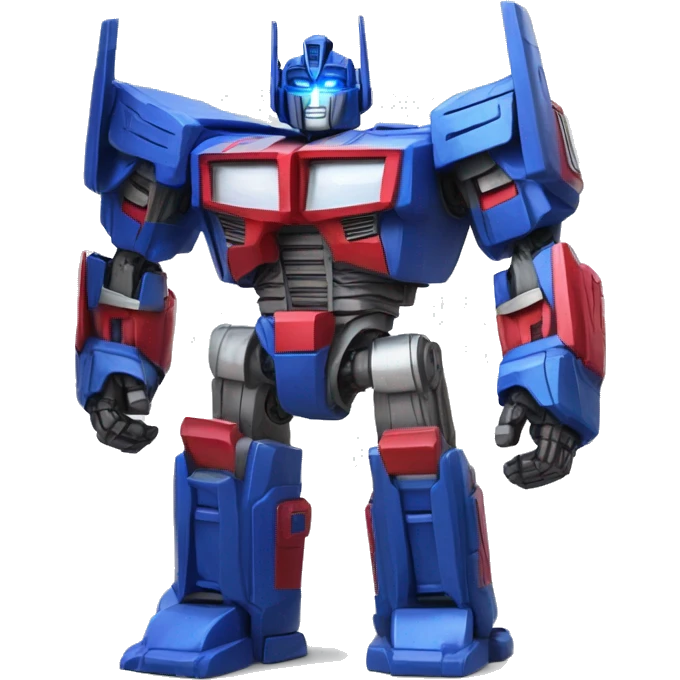 Optimus Prime: A towering, blue and red robot with a faceplate, glowing blue eyes, and a strong, angular build. emoji