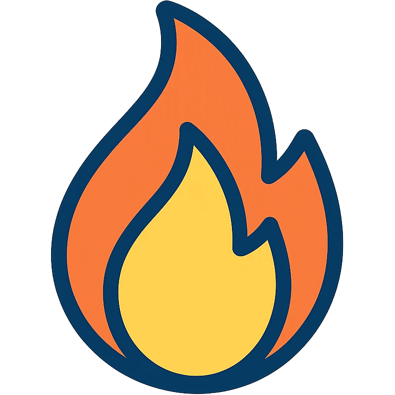 abstract flame shape with bold blue outline, geometric style emoji