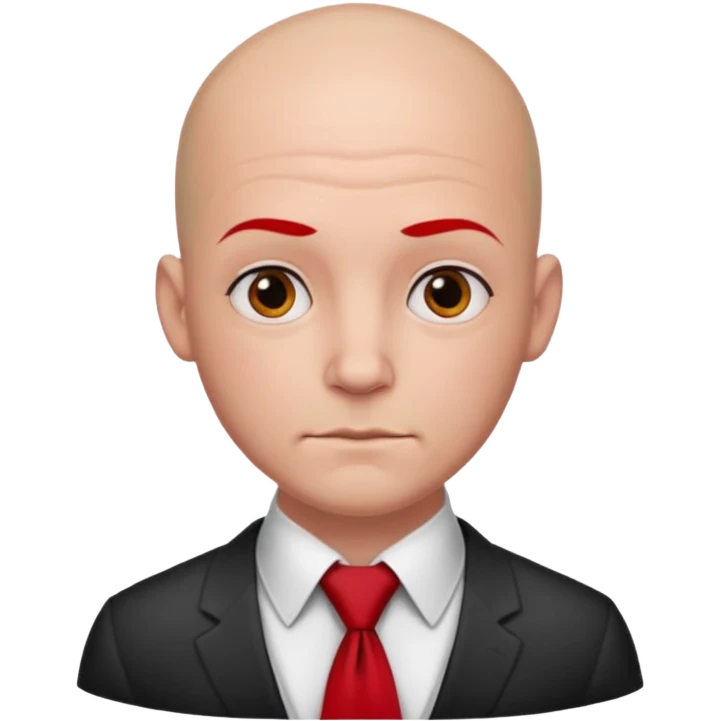 man Bald with red necktie, red dress, tattoos. emoji