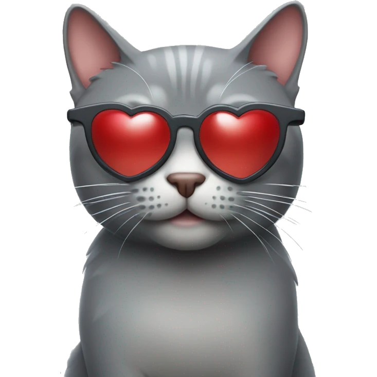 A gray cat with red heart glasses emoji