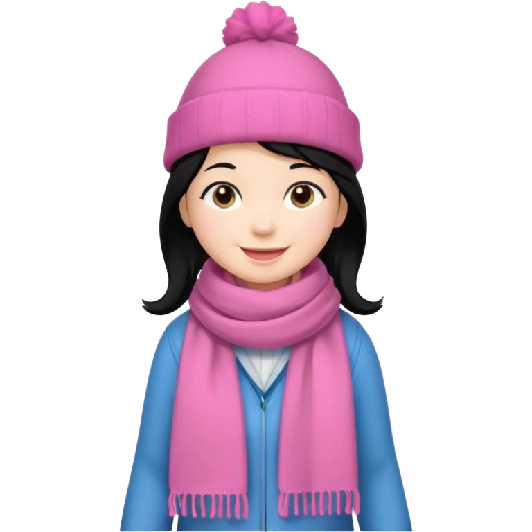 Kid wearing pink hat and scarf, black hair, full body emoji