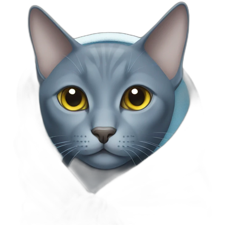Russian blue cat with towel wrapped around head emoji