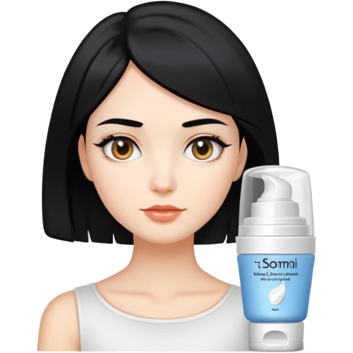 Girl with short hair Short shoulder-length black hair with face cream applied  emoji