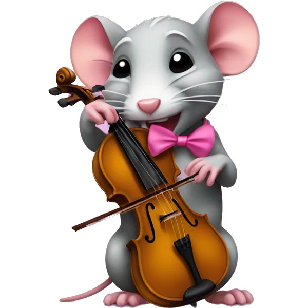 crying rat playing violin with a pink bow on his head emoji