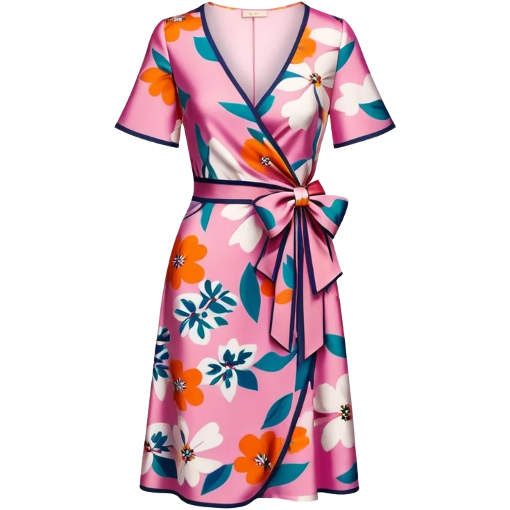  v-neck wrap dress with a bow and short sleeves, isolated print Dvf emoji