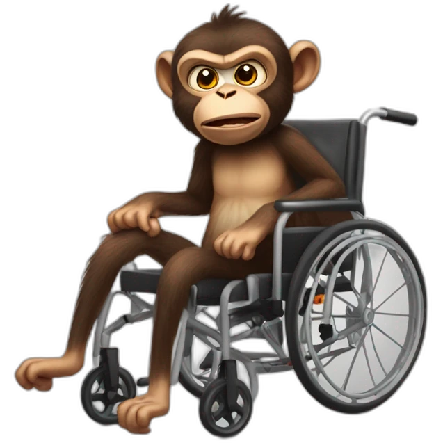 Very angry monkey with small ferocious rollins eyes rides cute wheelchair emoji