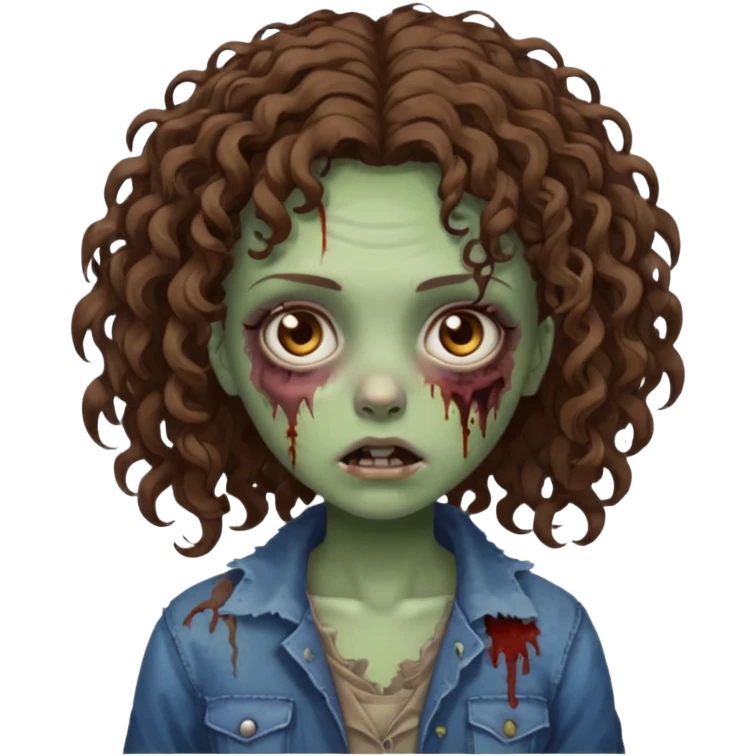 zombie girl with curly hair n brown eyes emoji