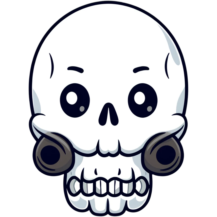 A cute, white-colored skull with soft, rounded features and a friendly expression, looking whimsical not frightening emoji