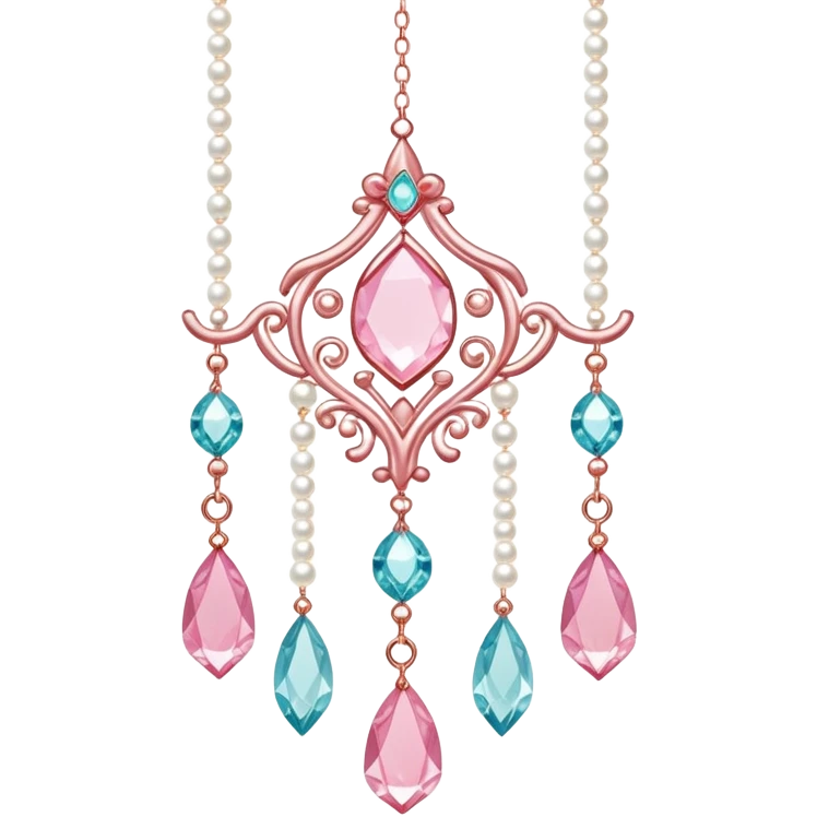 Rose-colored pastel glistening glossy sparkly shiny glittery hanging crystals pearls and beads and gemstones decorations emoji