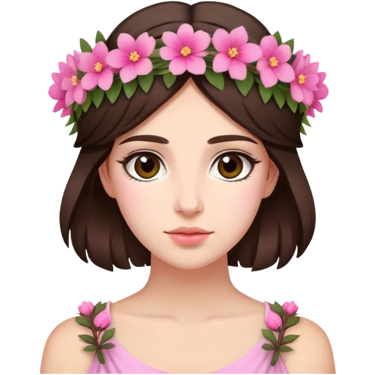 Greek looking brunette with pink flower crown emoji