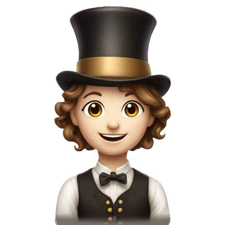 happy white little girl - brown hair- magician- top hat emoji