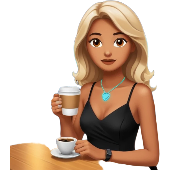 Woman with coffee , coffe shop with  neon glow, Midnight Wander. negative transparency . emoji