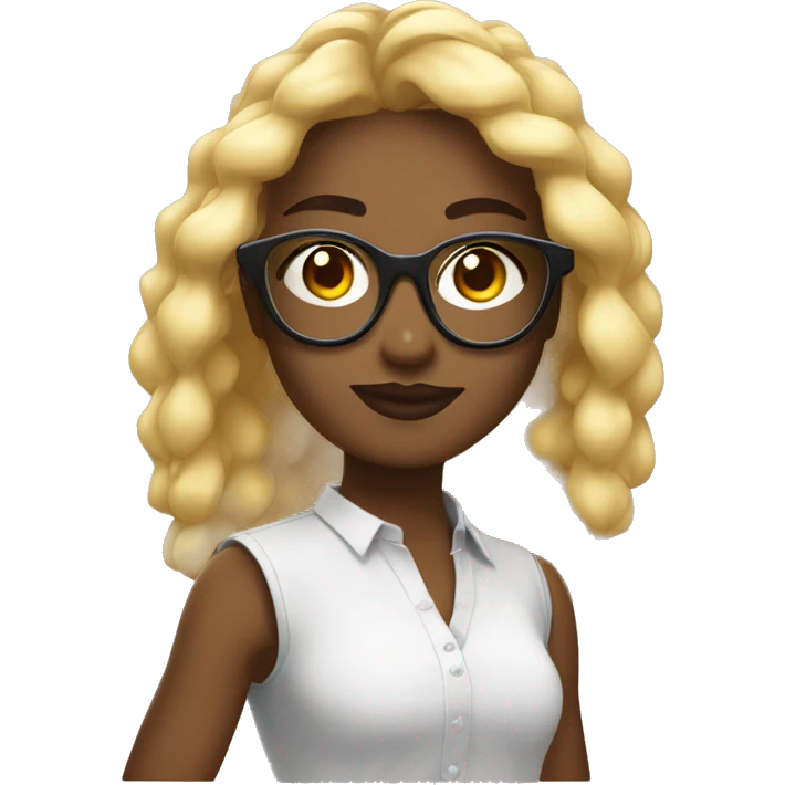 chica rubia de ojos negros con lentes, suspirndo enamorada emoji