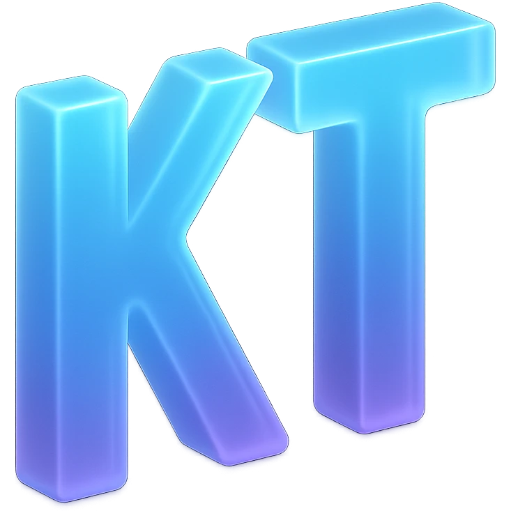 the letters KT with a fancy colorful gradient for the color with blue and purple, make it flat emoji