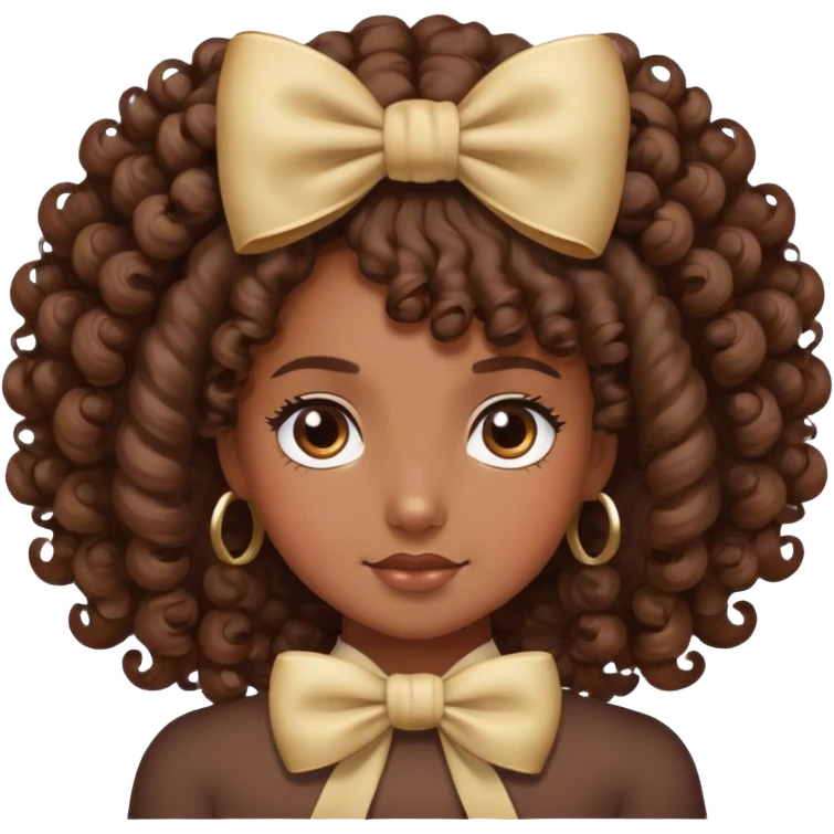 Brown skin girl with curls with bow in hair emoji