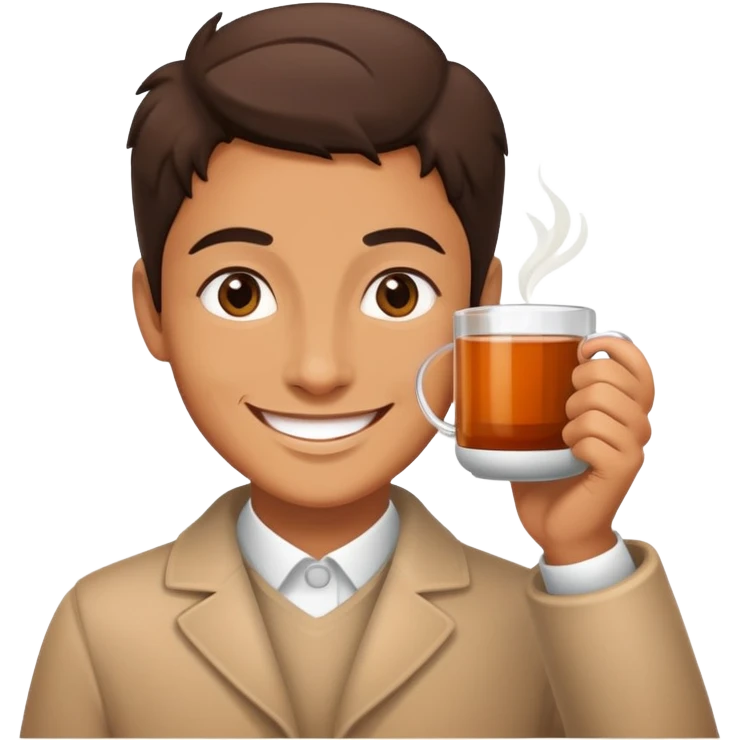 Попа держит в руках кружку чая и улыбается emoji