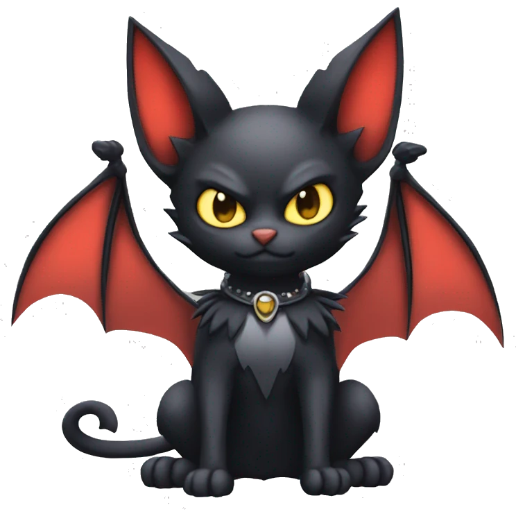 Black Cool Edgy Punk-Gothic Bat-winged Litten-Bat-cat-Fakemon full body emoji