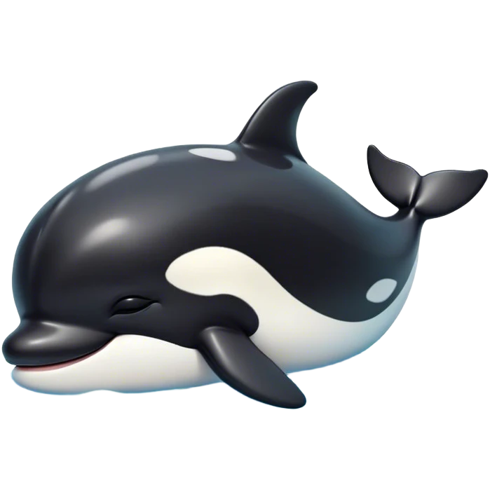 Meme-Worthy Cute Sleeping orca Portrait Emoji, Head resting peacefully with a contented smile, showcasing a smooth black-and-white body with gently drooping fins and eyes softly closed in serene slumber, Simplified yet adorably endearing features, highly detailed, glowing with a soft, drowsy deep-sea light, high shine, relaxed and utterly lovable, stylized with an air of playful oceanic laziness, soft glowing outline, capturing the essence of a sleeping orca that feels destined to become the next viral icon of adorable marine rest! emoji