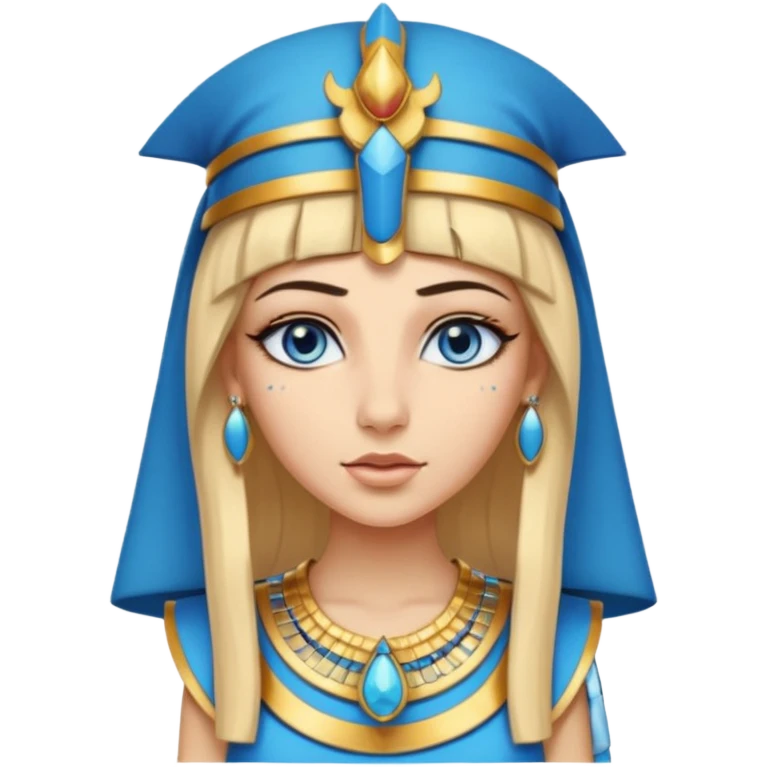 Cleopatra vestita da faraone con il cappello da faraone ma con gli occhi azzurri e i capelli lunghi biondi non troppo chiari emoji