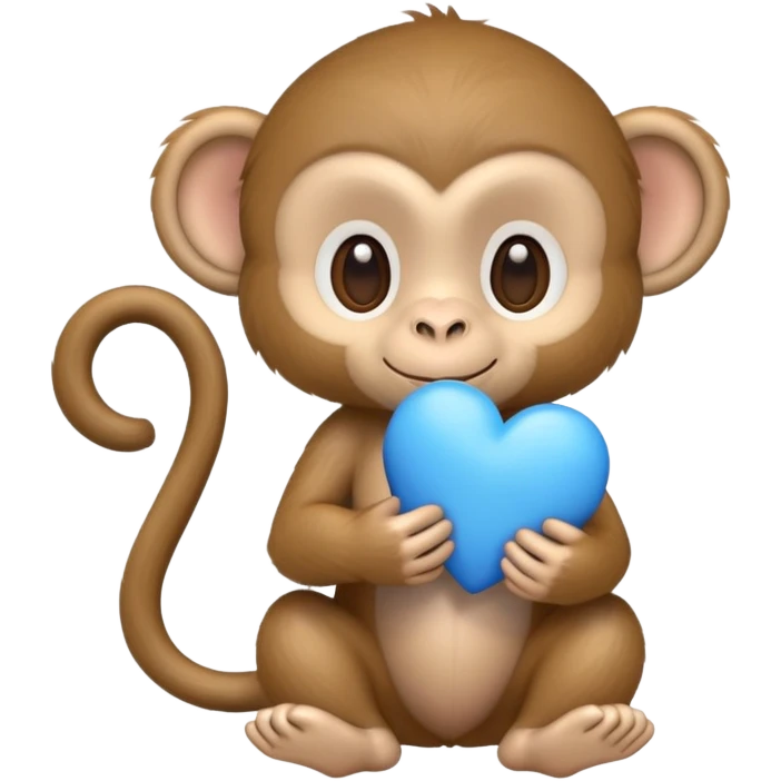 a small light brown fur monkey holds a blue heart in its hands emoji