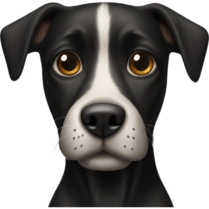  black dog, body black, black head, paw white and chest white, big brown eyes realistic emoji