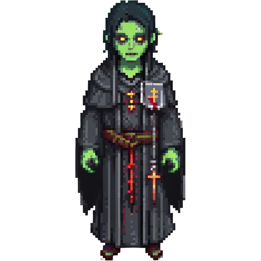 a zombie from the game DAYZ, A PRIEST WITH BLACK HAIR WEARING A BLACK ROBE emoji