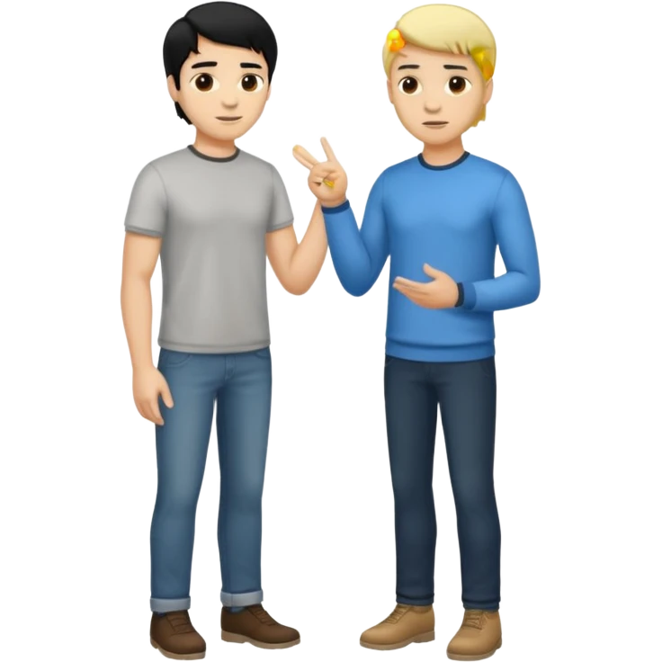 light skin black hair man  talking with a light skin and blonde hair man full body emoji