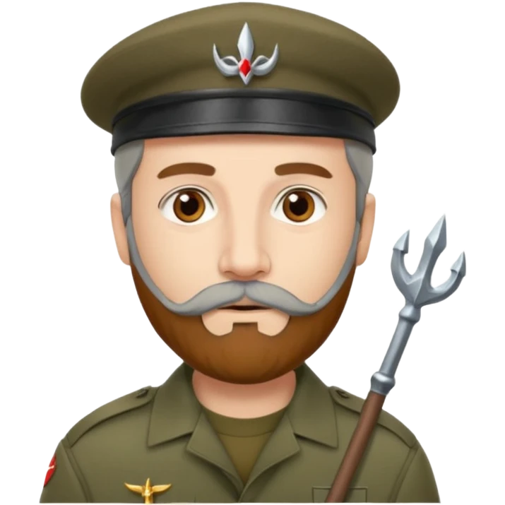 A man in military khaki beret with trident on cockarde with grey beard and brown eyes. emoji