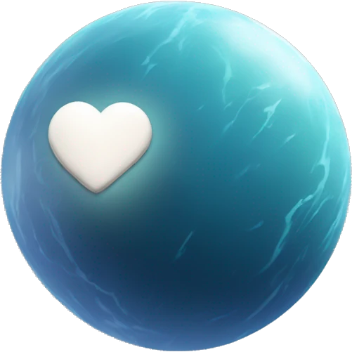 a planet, small, icy and with a rocky surface and a heart-shaped region of white light color emoji