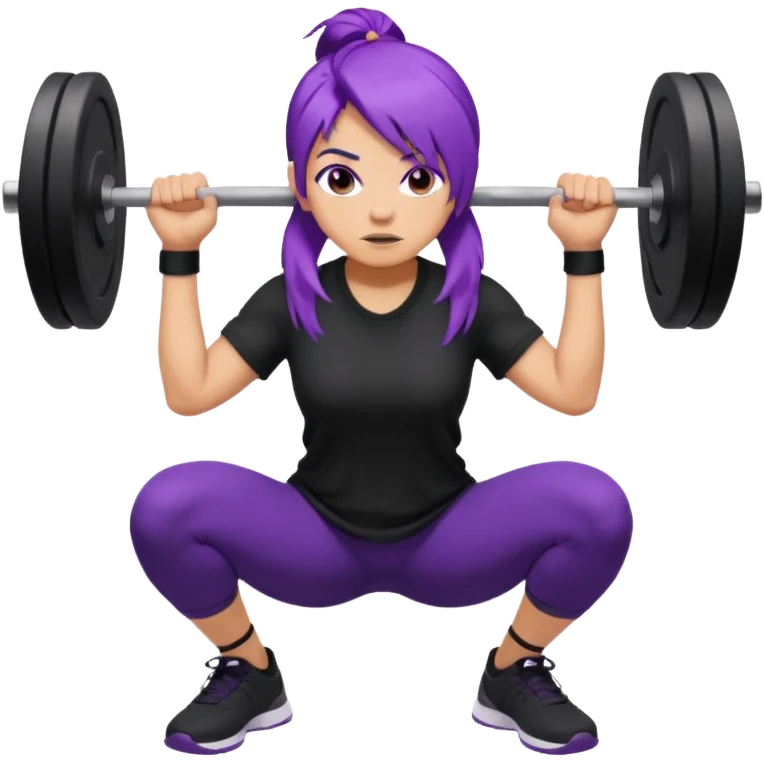 Cabelo roxo fazendo agachamento com uma blusa grande preto emoji