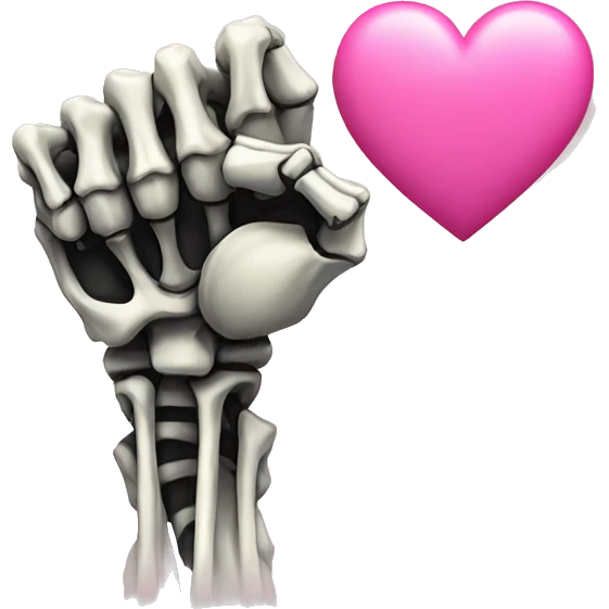 Skeleton fist w middle finger up w pink heart emoji