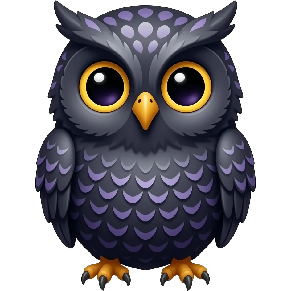 a cute, detailed black-purple owl emoji