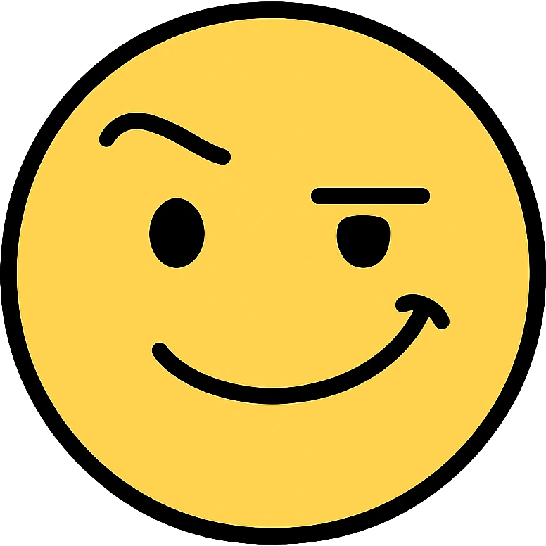 funny face with one raised eyebrow and smirk emoji