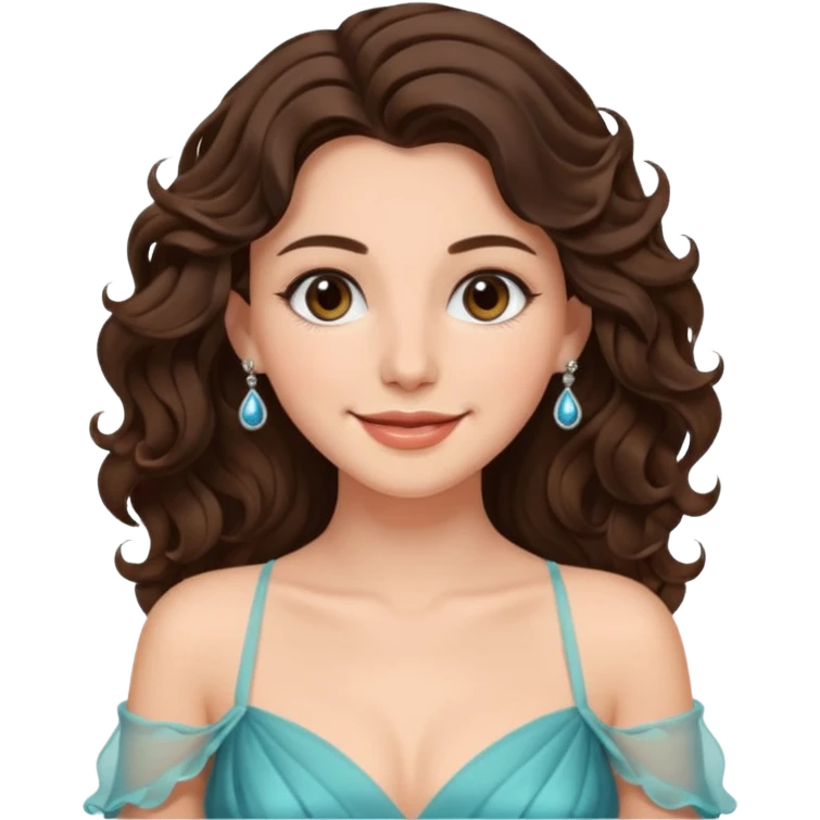 a beautiful brunette wavy flowy hair princess wearing a gown with elegant piercing and smile gently  emoji