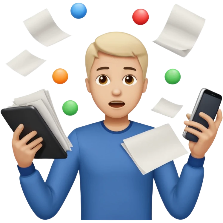an emoji that depicts a product manager juggling work with panic emoji