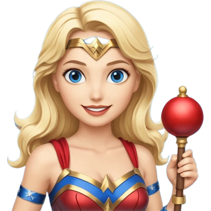 Blonde blue eyes Wonder Woman holding bell and baton emoji