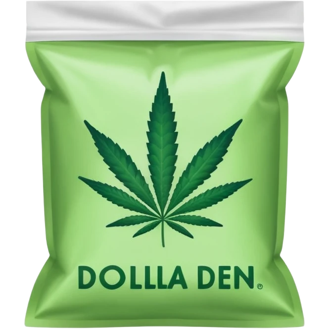 Weed pound baggie with the name Dolla Den and a logo emoji