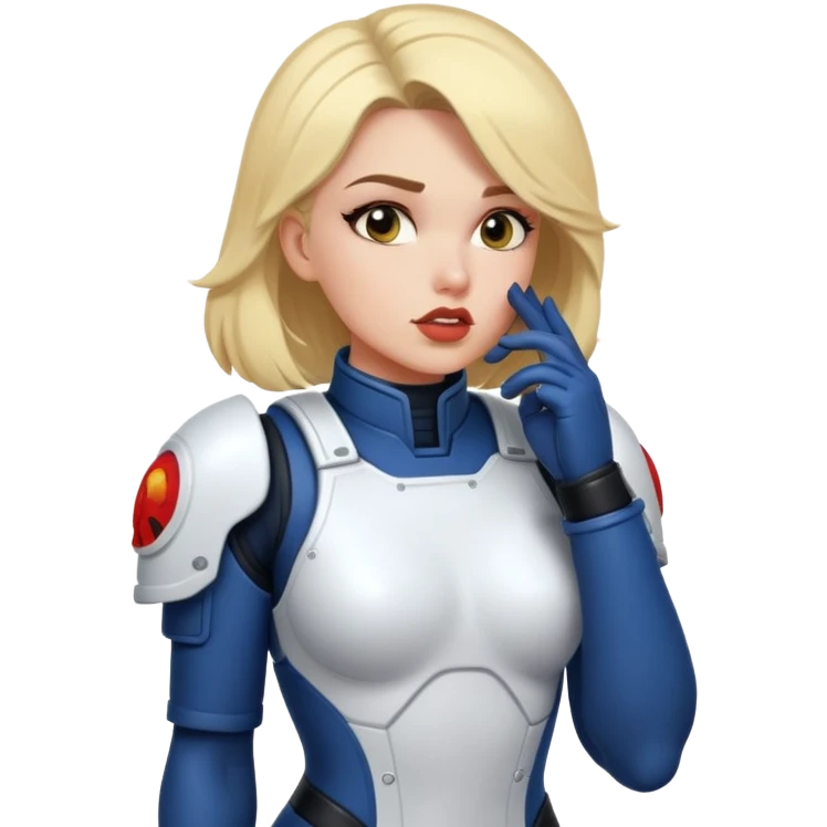 woman space marine in bodysuit whispering emoji