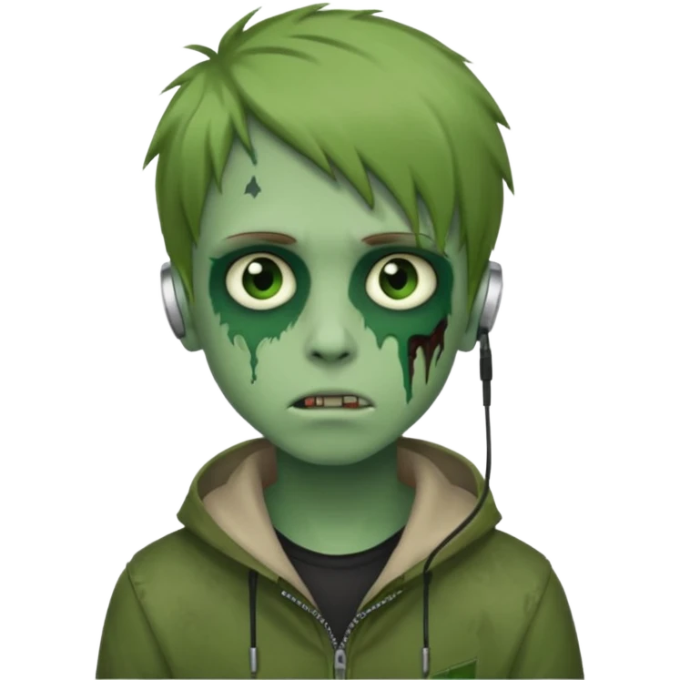 boy zombie with light brown emo hair and green skin and earpods emoji emoji
