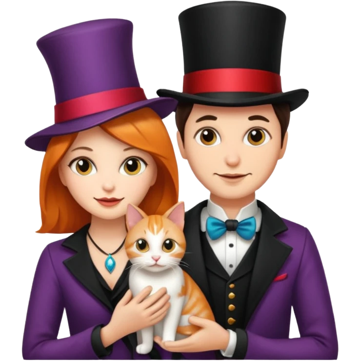 magician couple and their pet cat emoji