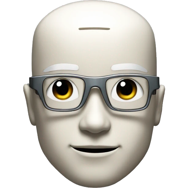 Robotic Cyborg head with fair skin, flat top haircut, rectangular glasses, circuits and smiling  emoji