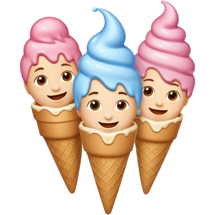happy children with melting ice cream cones emoji