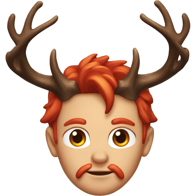 a demon with red hair and black highlights at the end with deer antlers on his head emoji