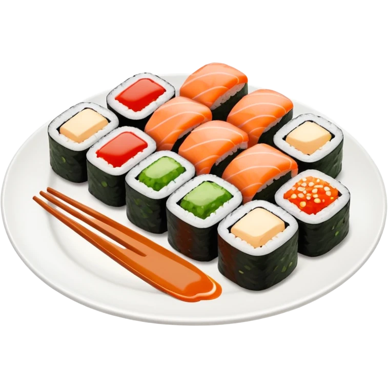Sushi rolls with sauce on top in a plate emoji